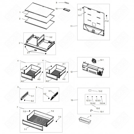 SHELF, SHELVING (REFRIGERATOR PART) REFRIGERATOR, FREEZER - DA97-16480C 