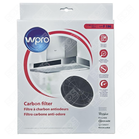 ROUND CARBON FILTER TYPE 196 (SINGLE UNIT) ORIGINAL 196X32 MM EXTRACTOR HOOD - 481281718552, 484000008674