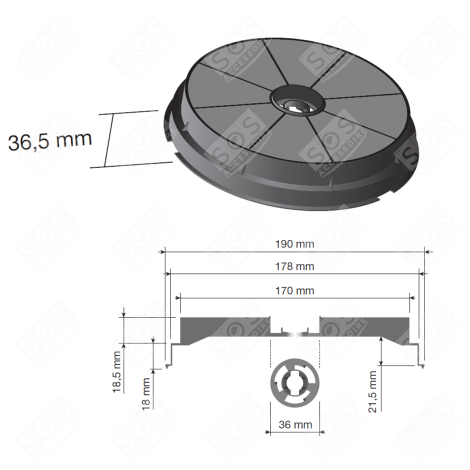 ROUND TYPE 180 CR300 CARBON FILTER (SOLD INDIVIDUALLY) EXTRACTOR HOOD - CR300, 484000008647