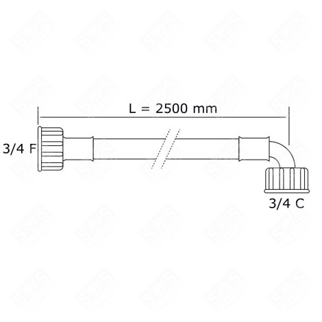 UNIVERSAL WATER INLET HOSE WITH STRAIGHT AND ANGLED FITTINGS (L2500MM 3/4 F X 3/4 M) WASHING MACHINES - 3666356044401