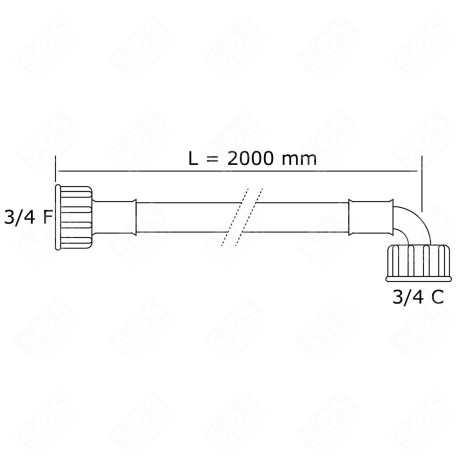 UNIVERSAL WATER INLET HOSE WITH STRAIGHT X ANGLED CONNECTORS (L2000MM 3/4 F X 3/4 C) WASHING MACHINES - 3666356044326