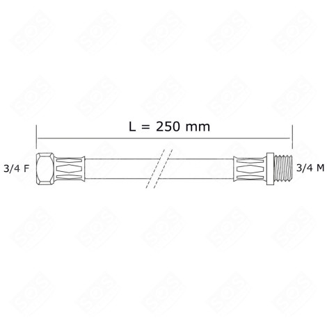 UNIVERSAL WATER INLET HOSE WITH STRAIGHT CONNECTORS (L250MM 3/4 F X 3/4 M) WASHING MACHINES - 3666356132382