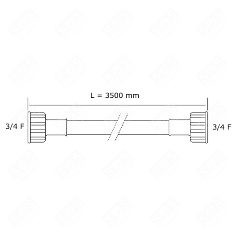 UNIVERSAL WATER INLET HOSE WITH STRAIGHT CONNECTORS (L3500MM 3/4 F X 3/4 F) WASHING MACHINES - 3666356132320