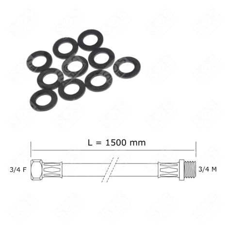UNIVERSAL WATER INLET HOSE WITH SEALS 20/27 WITH STRAIGHT CONNECTORS (L1500MM 3/4 F X 3/4 M) WASHING MACHINES - 3666356333468
