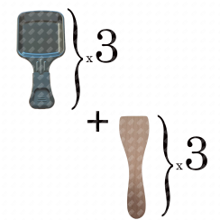 Set of 3 raclette dishes and 3 wooden scrapers for pan, raclette spatula