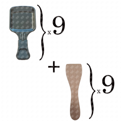 Set of 9 raclette pans and 9 wooden spatulas for Pan, raclette spatula