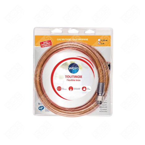 BUTANE-PROPANE GAS HOSE ALL STAINLESS STEEL 2000MM GAS / ELECTRIC OVENS - 484000000335