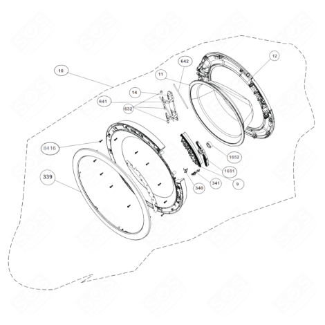 COMPLETE DOOR PORTHOLE (REFERENCE 10) WASHING MACHINES - 2493400200
