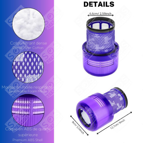 SET OF 6 HEPA FILTERS COMPATIBLE WITH V11 V12 V15 WITH CLEANING BRUSH VACUUM CLEANER  - 970013-02, 970013-02