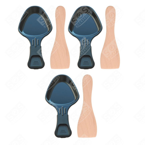 SET OF 3 RACLETTE DISHES AND 3 WOODEN SCRAPERS FOR PAN, RACLETTE SPATULA RACLETTE, GRILL, WOK - AS306001, AS306003