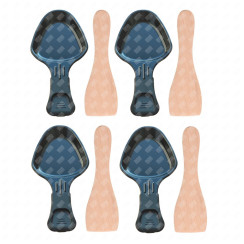 Set of 4 raclette dishes and 4 wooden spatulas