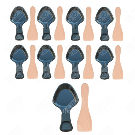 SET OF 9 RACLETTE PANS AND 9 WOODEN SPATULAS FOR PAN, RACLETTE SPATULA RACLETTE, GRILL, WOK - AS306001, AS306003