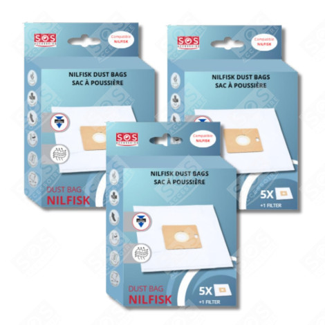 SET OF 3 BOXES OF 5 BAGS WITH 1 PRE-FILTER COUPE/COMPACT/GO/FORCE VACUUM CLEANER  - 78602600, 22422400