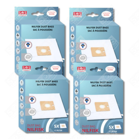 SET OF 4 BOXES OF 5 BAGS WITH 1 PRE-FILTER COUPE/COMPACT/GO/FORCE VACUUM CLEANER  - 78602600, 22422400