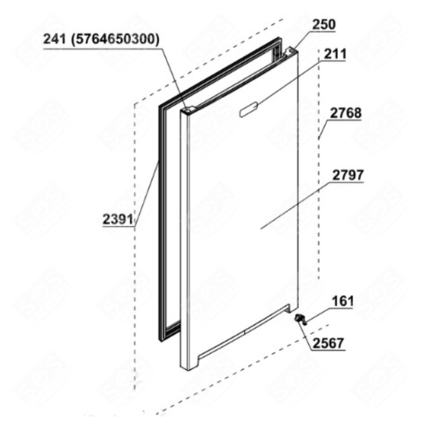 DOOR (REFRIGERATOR PART, REFERENCE 2768) REFRIGERATOR, FREEZER - 4642940700, 4639860200