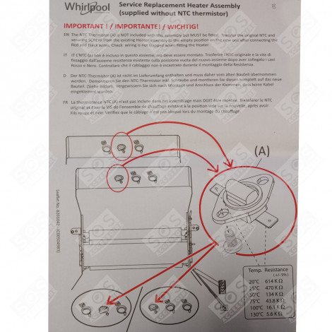 HEATING ELEMENT WITH THERMOSTAT 2,050W TUMBLE DRYER - C00277073, 482000031360