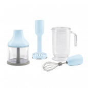 Accessories for hand blender, blue azure: carafe, chopper bowl, potato masher, whisk