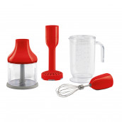 Accessories for immersion blender, red: carafe, bowl, potato masher, whisk