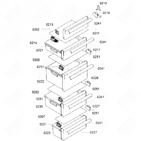 DRAWER (REFERENCE 0202) ORIGINAL REFRIGERATOR, FREEZER - 00743232, 743232