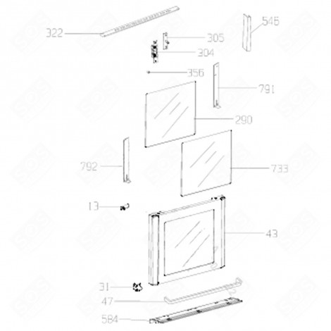 INNER DOOR GLASS LEFT PART (REFERENCE 290) 424X404 MM GAS / ELECTRIC OVENS - 490920197